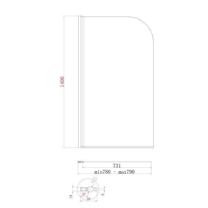Шторки скляні на ванну Koer SR BS01-80x140-TR-01 прозоре скло 6мм, хром (KR5400)