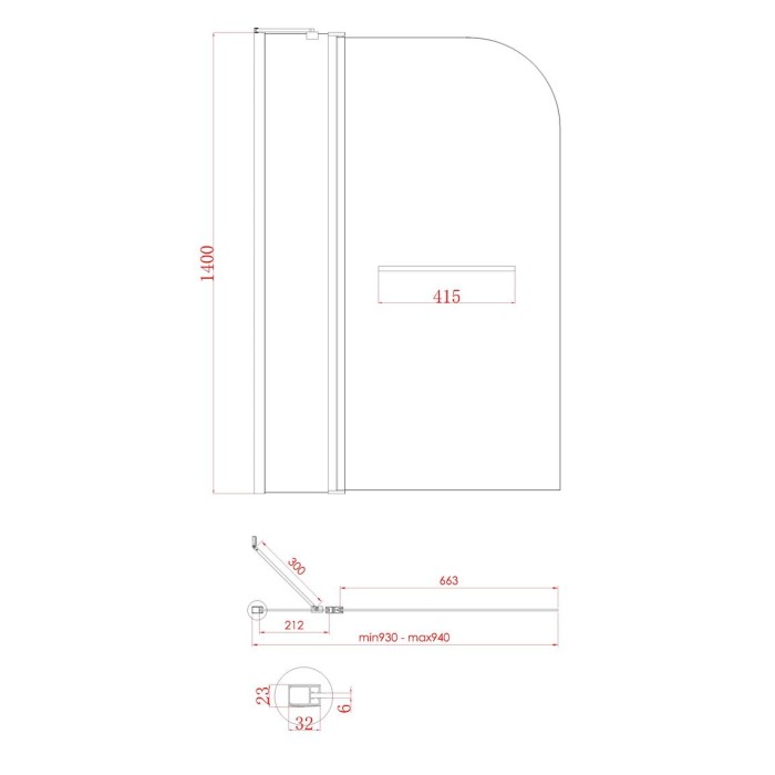 Шторки скляні на ванну Koer SR BS04-95x140-TR-07 прозоре скло 6мм, графіт (KR5404)