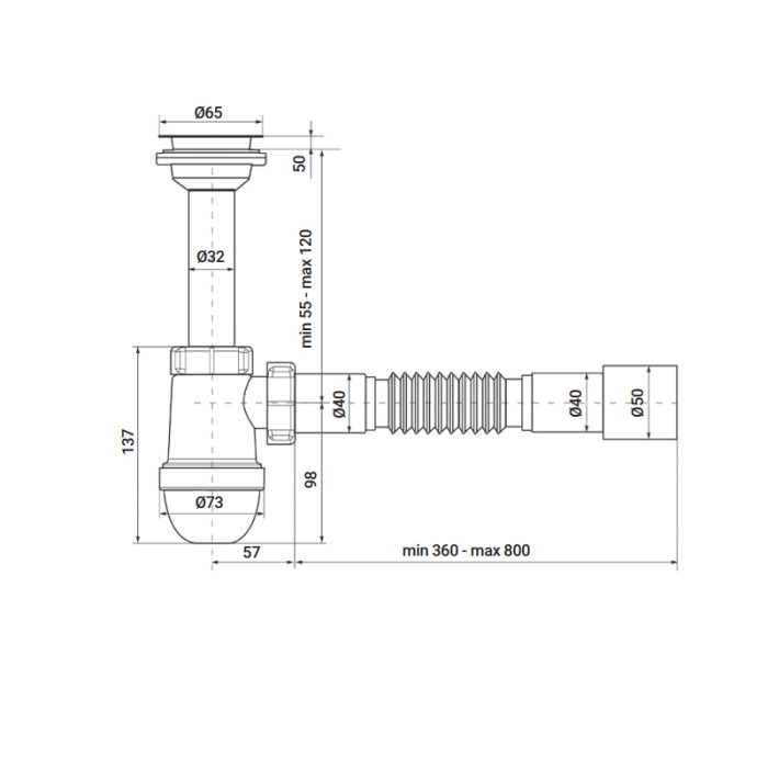 Сифон для раковини Zerix SU-01 з ревізією (Колір білий) 1 1/4'' (ZX4947)