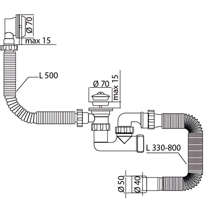 Сифон для ванни Mixxus SV-02-A 1 1/2" з ревізією, випуском та переливом (MI8202)