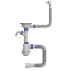 Сифон для кухні Mixxus SK-05-WH 3 1/2"x40 з пластиковою сіткою, відведенням для пральної машини, гнучким прямок. переливом (MI8193)