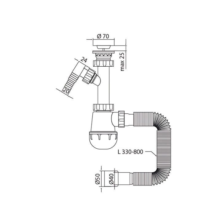 Сифон для кухні Mixxus SK-01-B 1 1/2"x40 з литим випуском та відводом для пральної машини (MI8191)