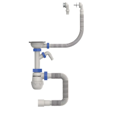 Сифон для кухні Mixxus SK-07-B 3 1/2"x40 з нерж.сіткою, відведенням для пральної машини, гнучким круг. переливом (MI8199)