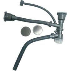 Сифон для кухонного миття подвійний ZERIX SK-06-A 3 1/2"x40 DECOR SS COLOR (колір нержавійка) (ZX6202)