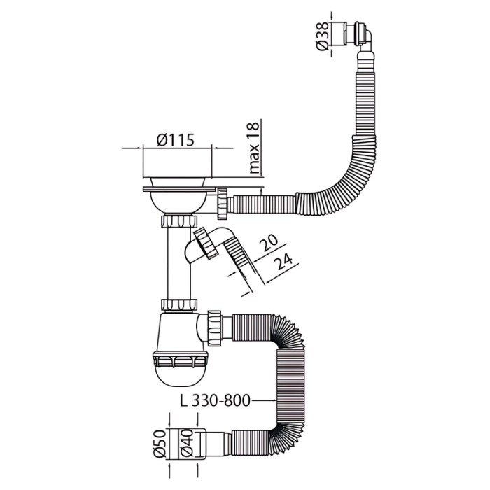 Сифон для кухні Mixxus SK-06-BL 3 1/2"x40 з пластиковою сіткою, відведенням для пральної машини, гнучким круг. переливом (MI8196)