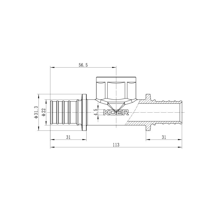 Трійник перехідний з ВР Koer KA.T25-08F-25 - 25(3.5mm) x 3/4"F x 25(3.5mm) (KR4896)