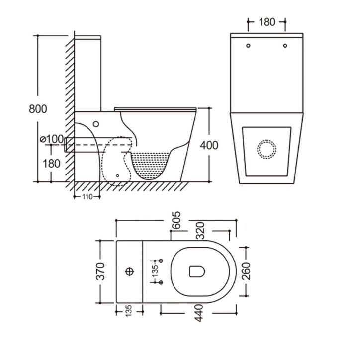 Унітаз-компакт Mixxus BEVEL-0405-R 605х370х800mm, система змиву RIMLESS (MI6728)