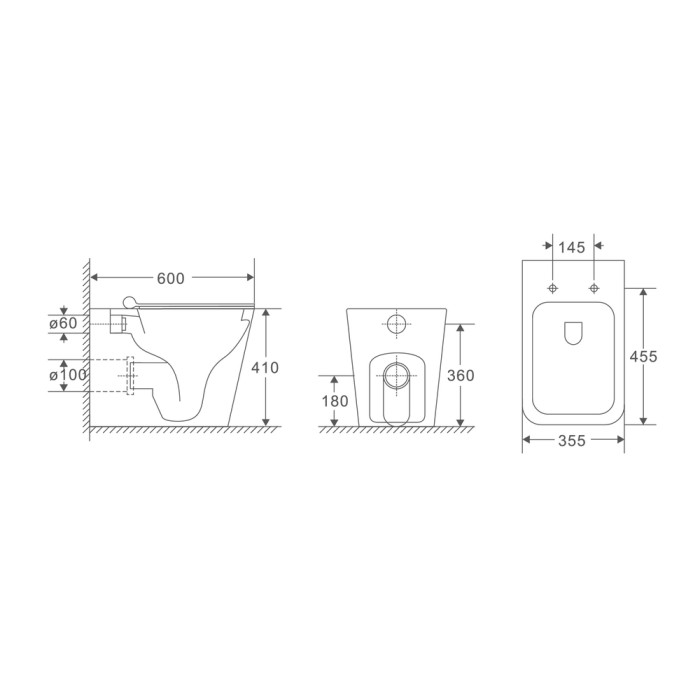 Унітаз підлоговий безбачковий Mixxus Premium QUADRO-0701-R 600х355х410mm, система змиву RIMLESS (MP6590)