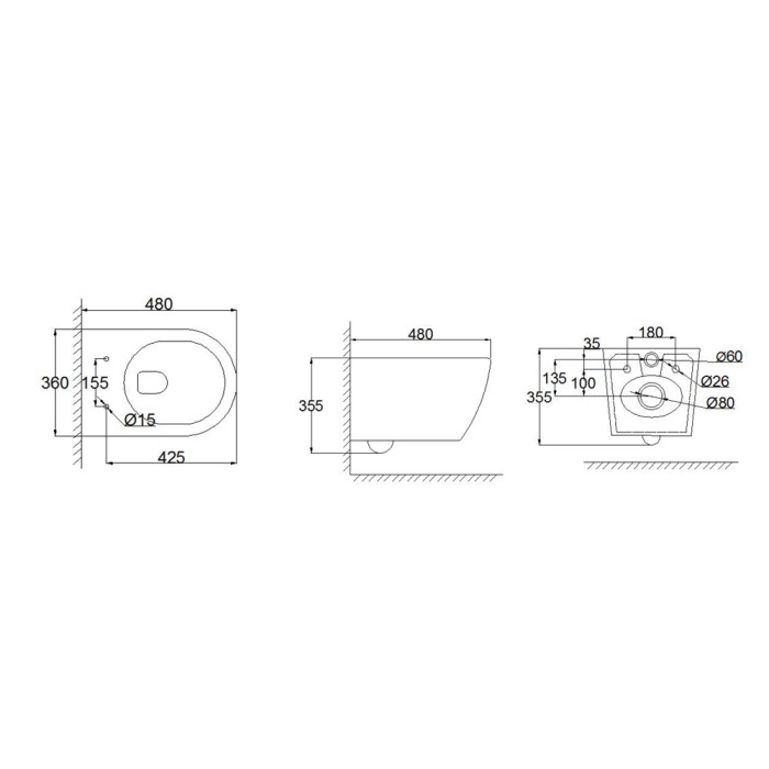 Унітаз підвісний Mixxus Ellipse-0310-T3 480х360х340mm система змиву Tornado 3.0 (MI8426)