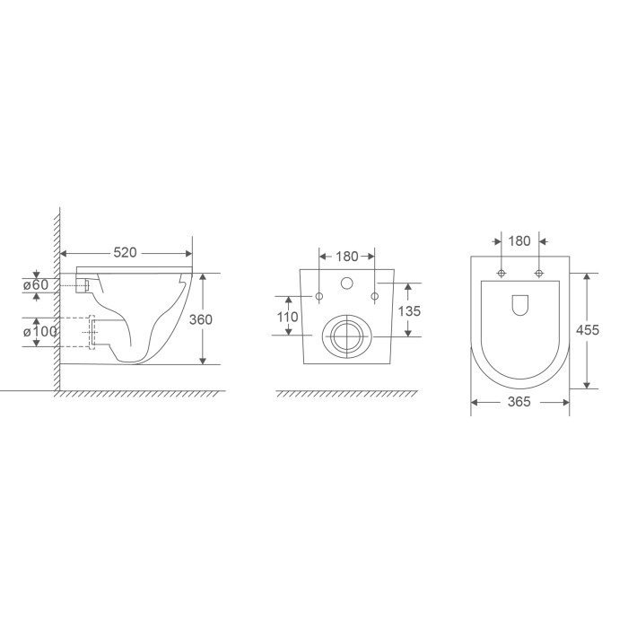 Унітаз підвісний Mixxus Premium Ellipse-0303-R 520x365x360mm, система змиву Rimless (MP6463)
