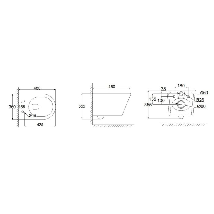 Унітаз підвісний Mixxus Bevel-0305-T3 480х360х340mm система змиву Tornado 3.0 (MI8425)