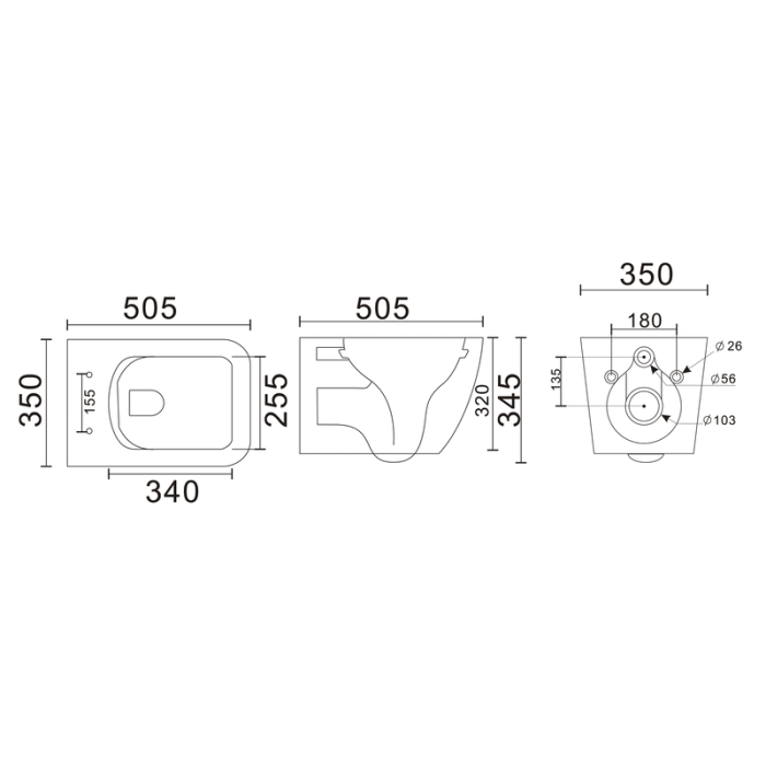 Унітаз підвісний Mixxus Premium QUADRO-0305-R GRAY 510x350x345mm система змиву RIMLESS (MP6656)
