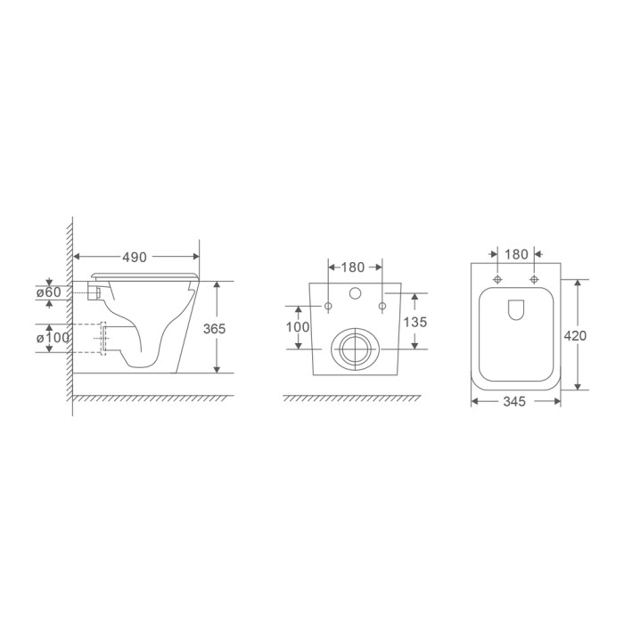 Унітаз підвісний Mixxus Premium Quadro-0301-R 490x340x360mm, система змиву Rimless (MP6452)