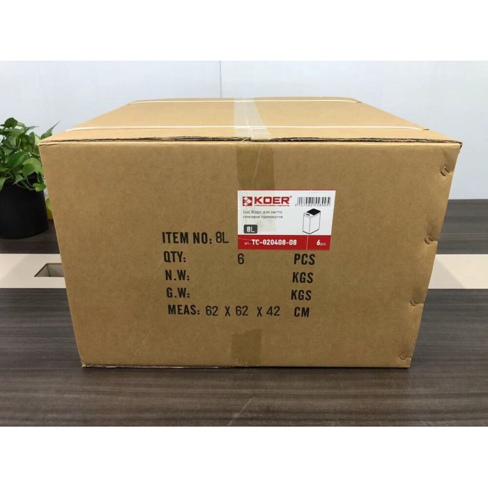 Відро для сміття сенсорне прямокутне Koer TC-020408-08 8 л колір білий (KR5589)