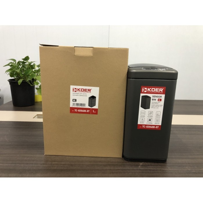 Відро для сміття сенсорне прямокутне Koer TC-020408-07 8 л колір графіт (KR5590)