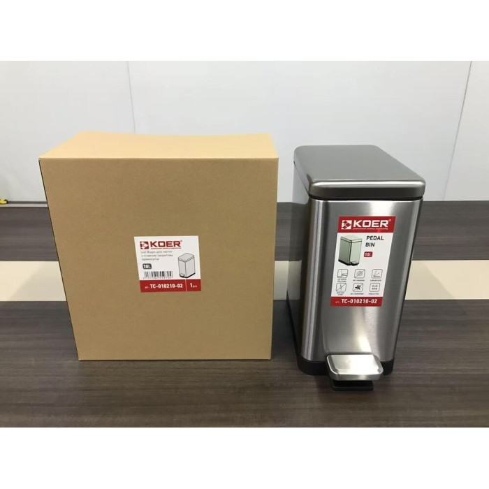 Відро для сміття з плавним закриттям прямокутне Koer TC-010210-02 10 л колір нержавійка (KR5597)