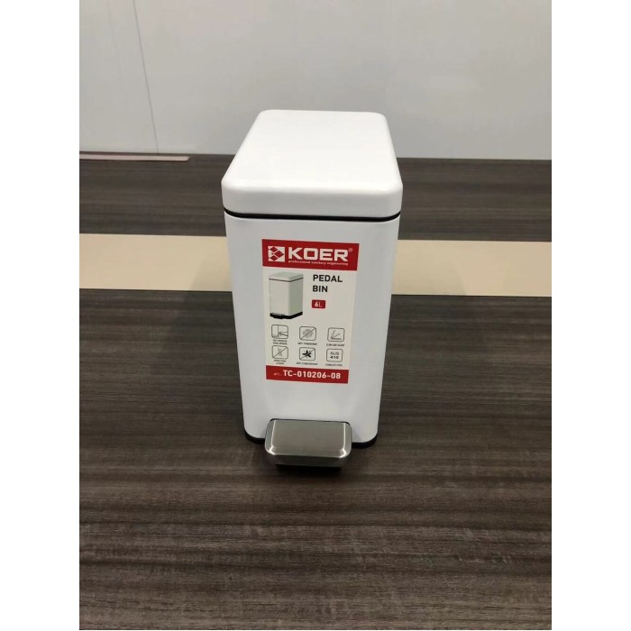 Відро для сміття з плавним закриттям прямокутне Koer TC-010206-08 6 л колір білий (KR5595)
