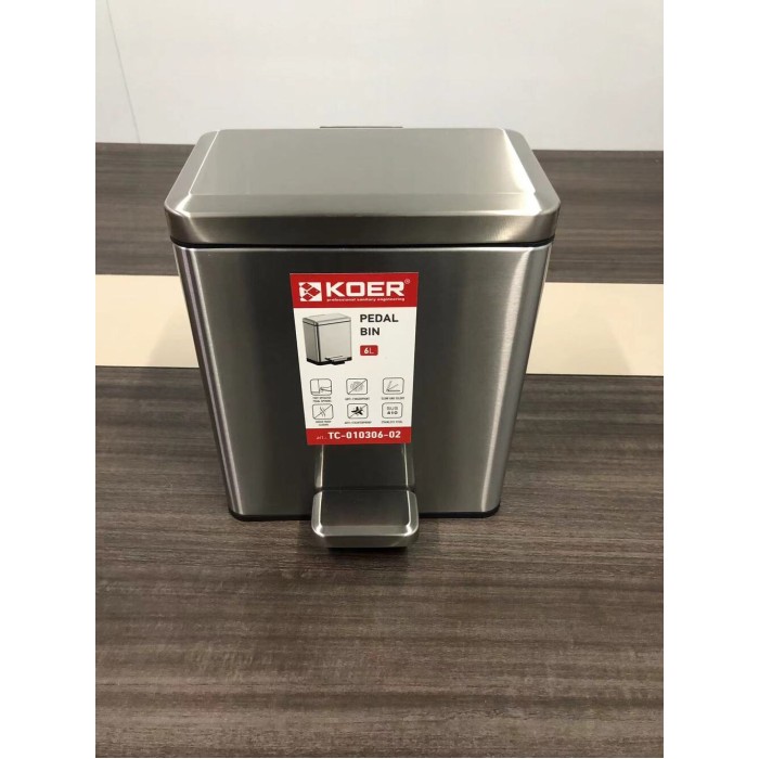 Відро для сміття з плавним закриттям прямокутне Koer TC-010306-02 6 л колір нержавійка (KR5600)