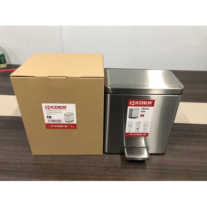 Відро для сміття з плавним закриттям прямокутне Koer TC-010306-02 6 л колір нержавійка (KR5600)