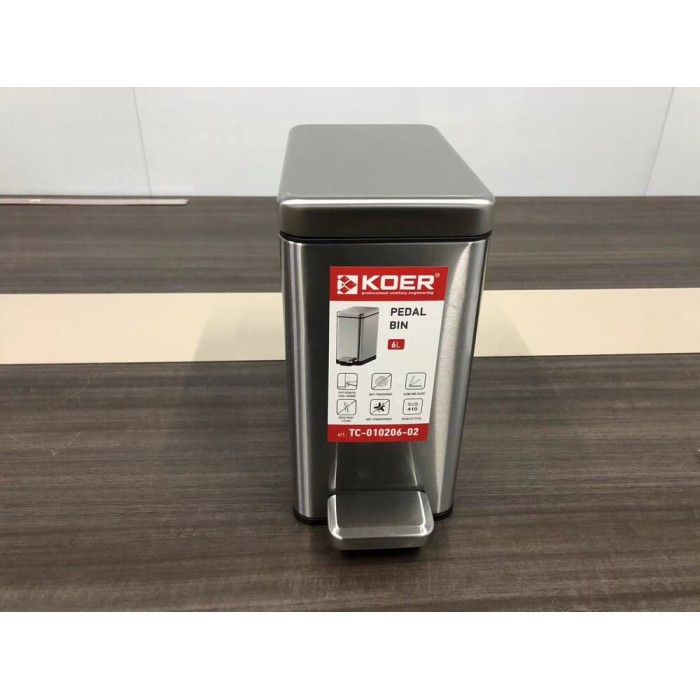 Відро для сміття з плавним закриттям прямокутне Koer TC-010206-02 6 л колір нержавійка (KR5594)