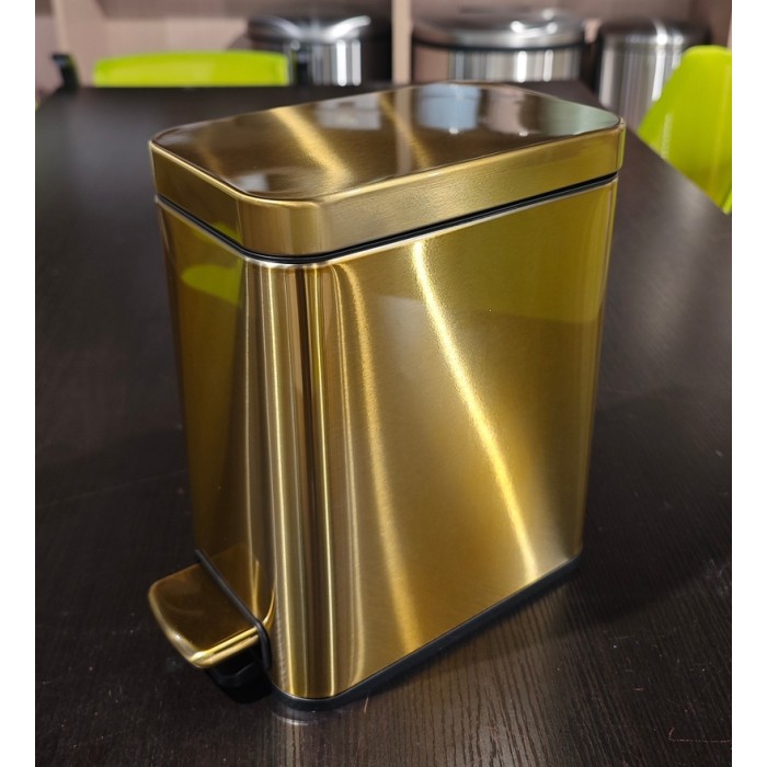 Відро для сміття з плавним закриттям прямокутне Mixxus Premium Quadro-TC0105 Brushed Gold 5 л (колір матове золото) (MI8394)