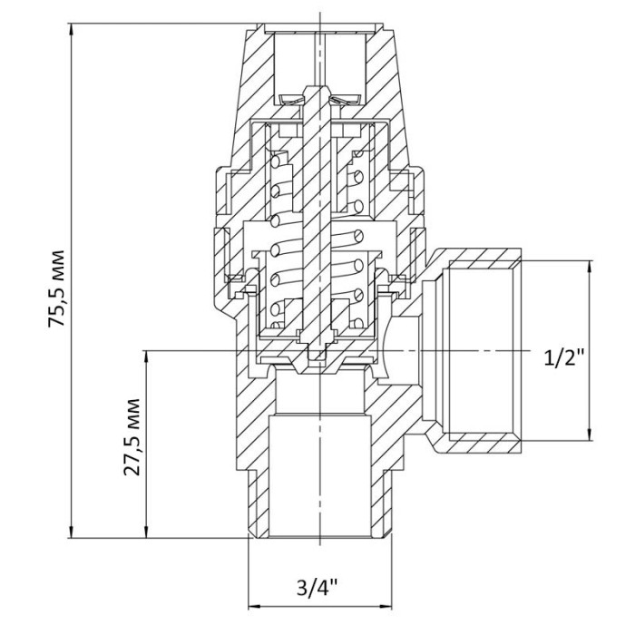 Клапан запобіжний ВЗ 1/2"х3/4" KOER KR.1261 (3 бар) (KR3107)
