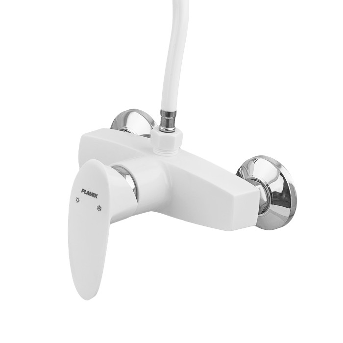 Змішувач для душової кабіни Plamix Cezar-003 SET White (з шлангом, лійкою та кронштейном) (PM0665)