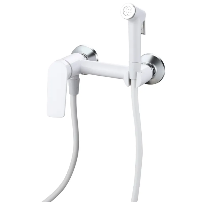 Змішувач для гігієнічного душу Plamix Lucas-222 SET White (з шлангом та лійкою) (Колір білий) (PM6104)