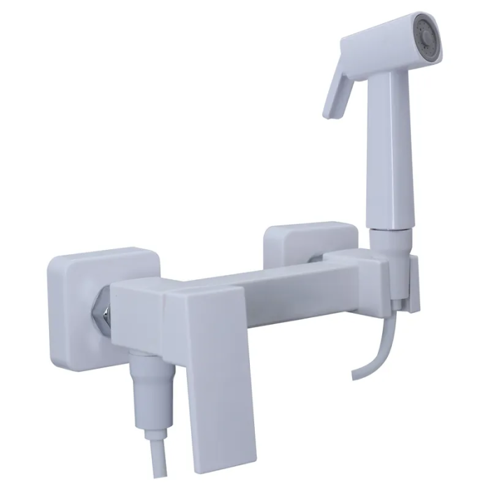 Змішувач для гігієнічного душу Plamix Kubus-222 SET White (з шлангом та лійкою) (PM0744)