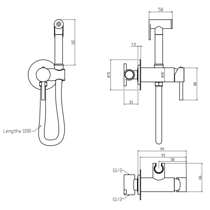 Змішувач для гігієнічного душу Mixxus Premium Hans 002-A Inner Graphite з лійкою (Колір графіт) (MI6921)