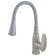 Змішувач для кухні PLAMIX CEZAR-011-B SET GRAPHITE REFL.GRAY з силіконовим виливом, з підведенням (PM0720)