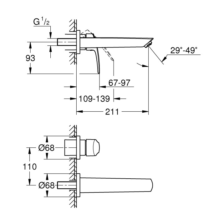 Змішувач для раковини Grohe Eurosmart на 2 отвори M-Size (293382433)