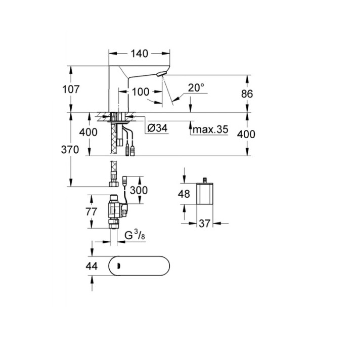 Монокран на одну воду сенсорний, 6V Grohe Euroeco Cosmopolitan E (36271000)