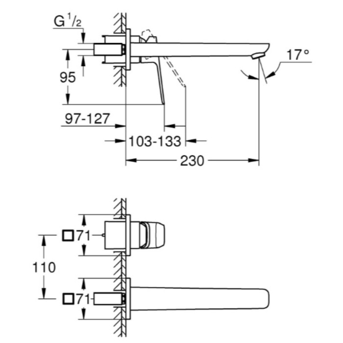 Змішувач для раковини Grohe Cubeo на 2 отвори L-розміру (1017890000)