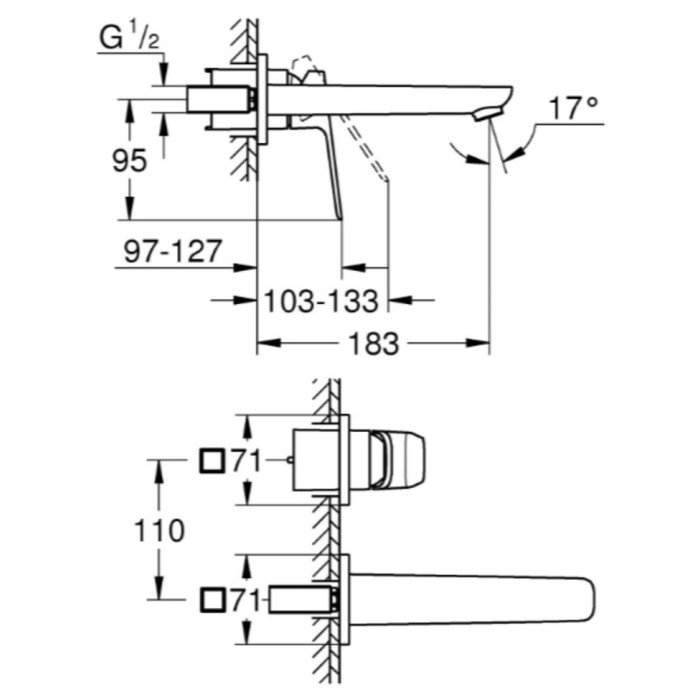 Змішувач для раковини Grohe Cubeo на 2 отвори M-розміру (1017882430)