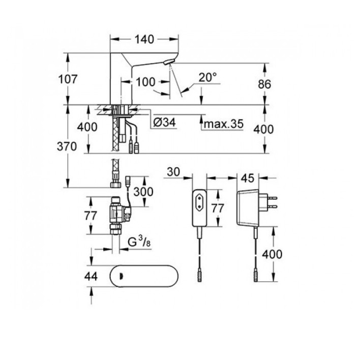 Монокран на одну воду сенсорний, адаптер Grohe Euroeco Cosmopolitan E (36269000)