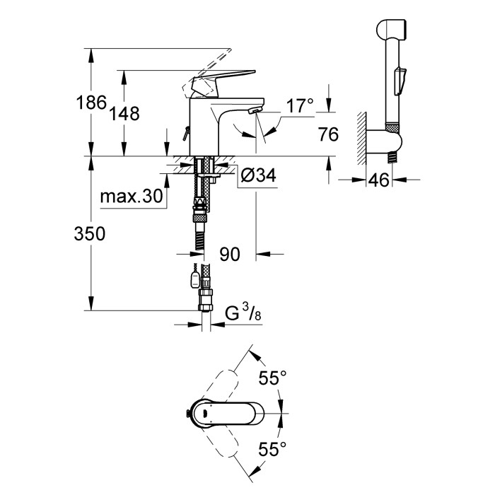 Змішувач для раковини S-розміру Grohe Eurosmart Cosmopolitan (23125000)