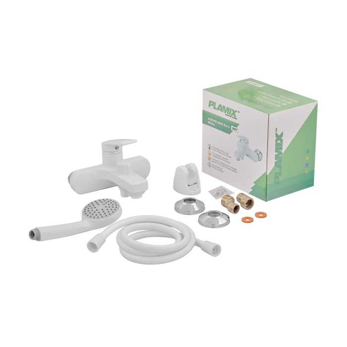 Змішувач для ванни Plamix Lucas-009 EURO SET White з шлангом, лійкою та кронштейном (PM0708)