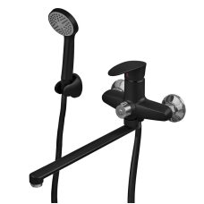 Змішувач для ванни Plamix CEZAR-006 EURO SET Matte black, зі шлангом, лійкою та кронштейном (PM0690)