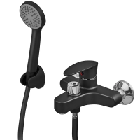 Змішувач для ванни Plamix CEZAR-009 EURO SET Matte black, зі шлангом, лійкою та кронштейном (PM0693)
