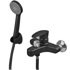Змішувач для ванни Plamix CEZAR-009 EURO SET Matte black, зі шлангом, лійкою та кронштейном (PM0693)