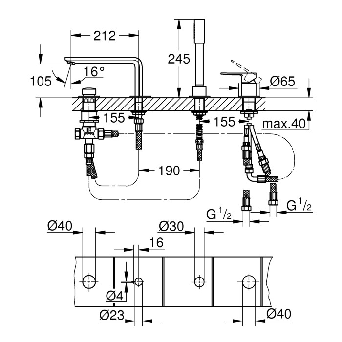 Одноважільний змішувач для ванни на 4 отвори Grohe Lineare (19577001)