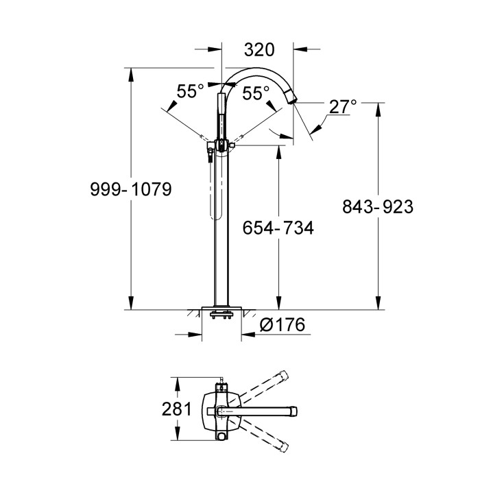 Підлоговий змішувач для ванни Grohe Grandera (23318000)