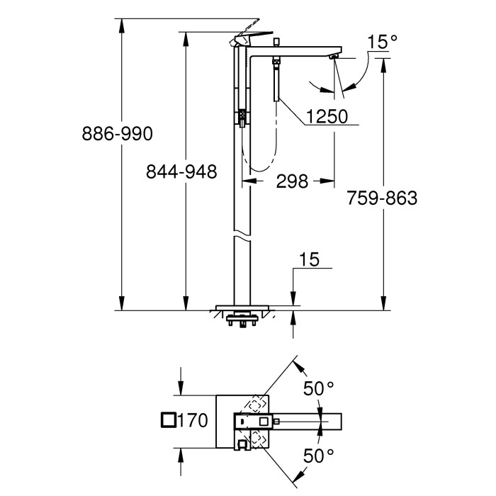 Підлоговий змішувач для ванни Grohe Eurocube (23672001)