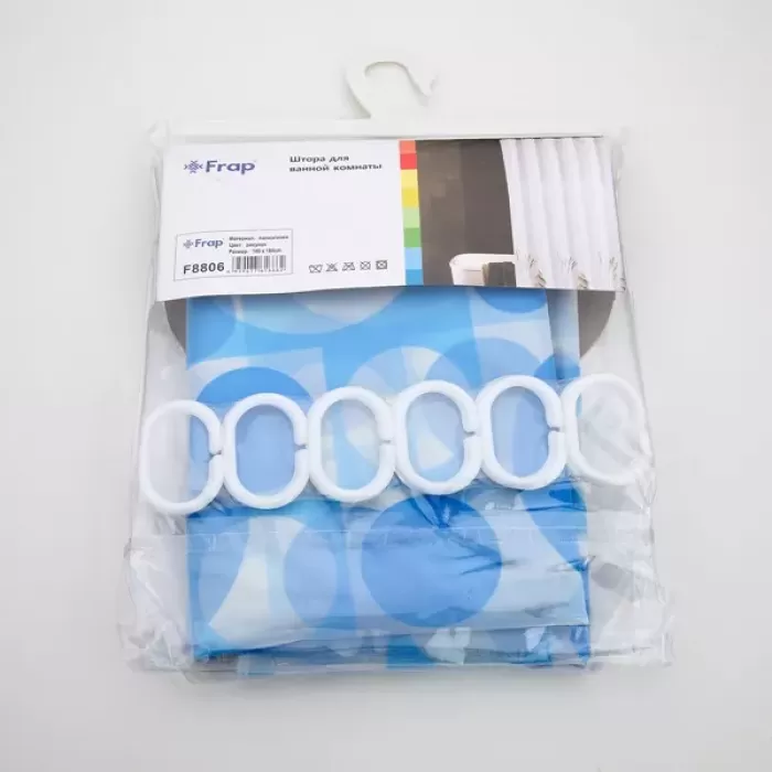 Шторка для ванної та душа Frap F8806, поліетилен, 180х180 см, блакитний