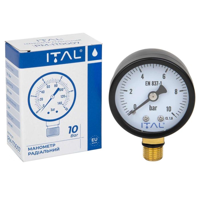 Манометр Ø50 1/4" 10 bar радіальний МЕТАЛ ITAL {200}