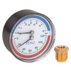 Термоманометр Ø63 фронтальний ITAL (6 бар, 120*С) 1/4" + 1/2" футорка з клапаном {100}