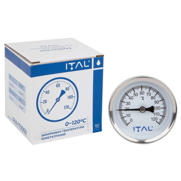 Термометр Ø63 фронтальний 1/2" 0-120С ITAL {100}
