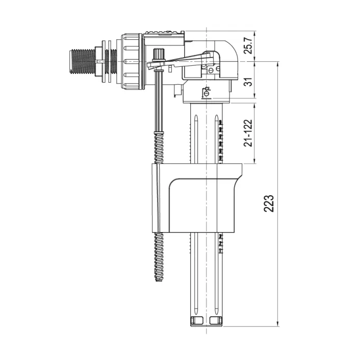 A2104PN клапан 1/2" наповнювальний ITAL бічне під'єднання пластик {20/1}