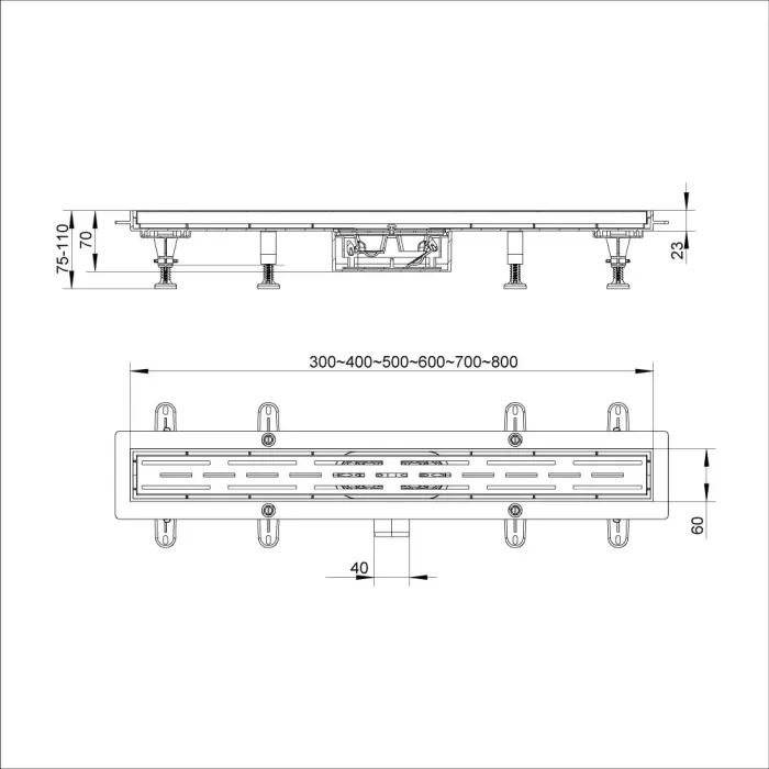 IT13-FT01/400 ITAL Душовий трап 400*70*67 мм ABS пластик, сірий (блістер) {5/1}